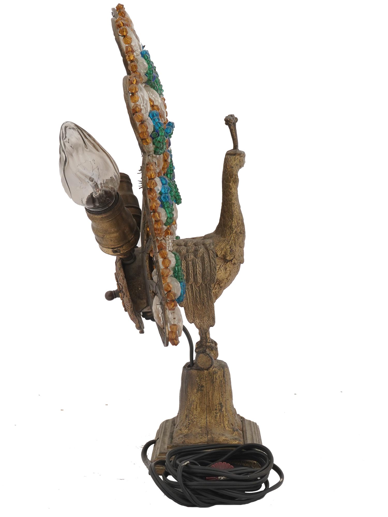 ART DECO BRONZE BOHEMIAN PEACOCK NIGHT STAND LAMP PIC-4